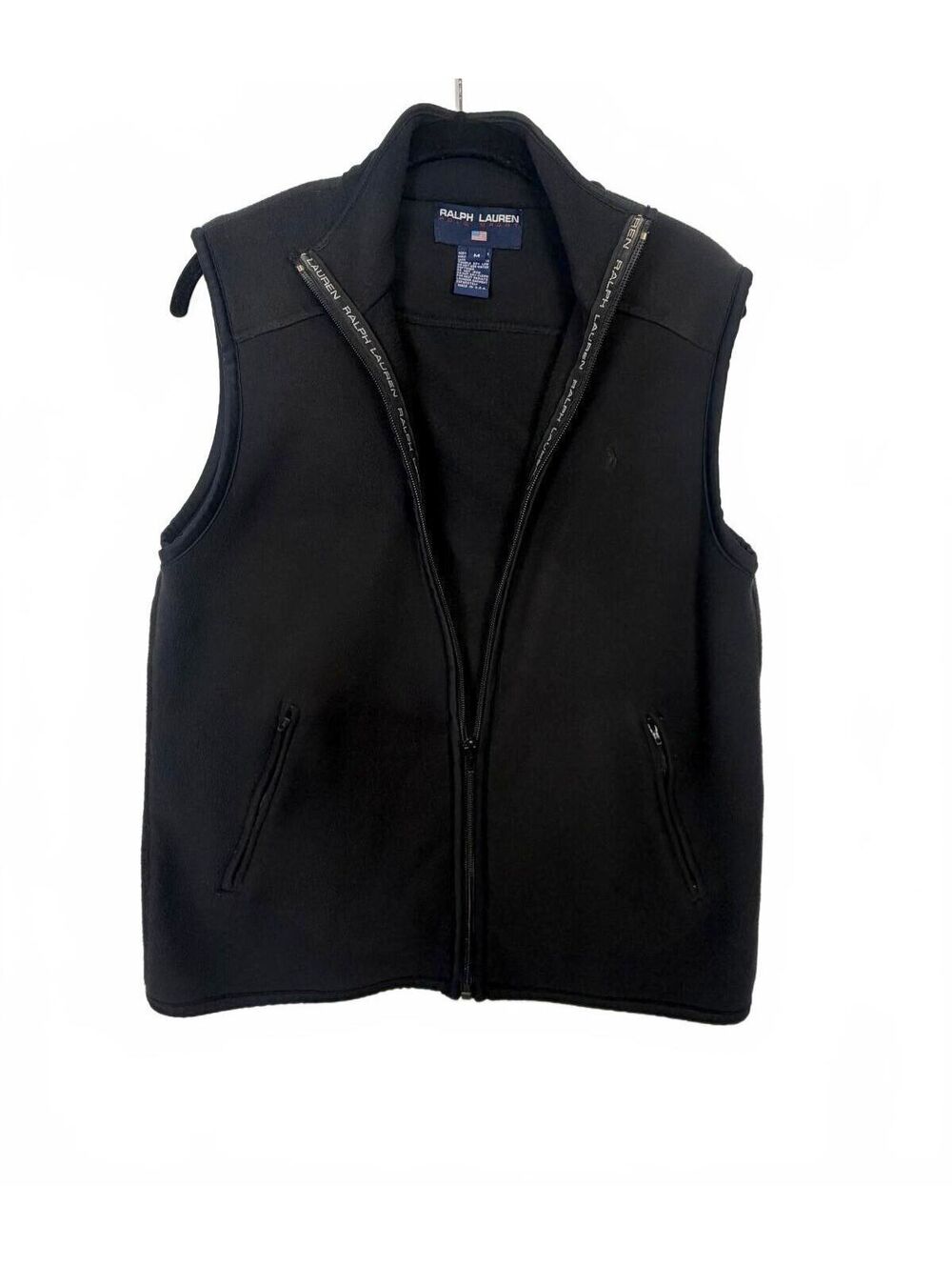 Ralph Lauren Polo Sport Black Fleece Full Zip Vest Jacket Mock Neck Medium M